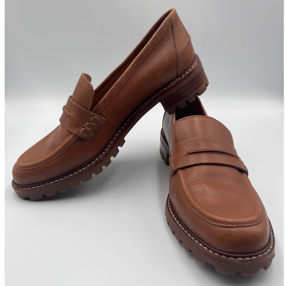 Madewell The Corinne Lugsole Loafers Womens 6.5 Dried Maple Leather Penny Shoes